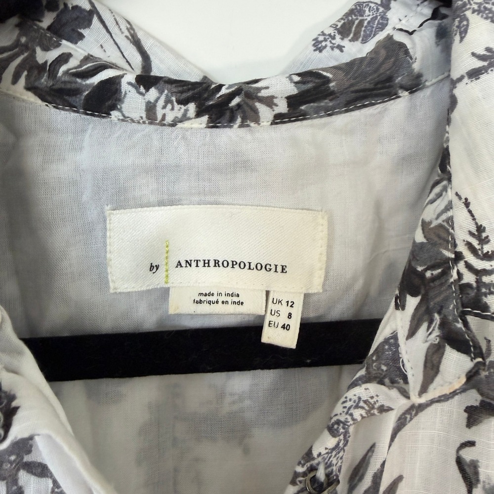 Anthropologie Lavinia Embroidered Blue White Floral Cotton Shirt Dress Size 8 - Picture 5 of 9